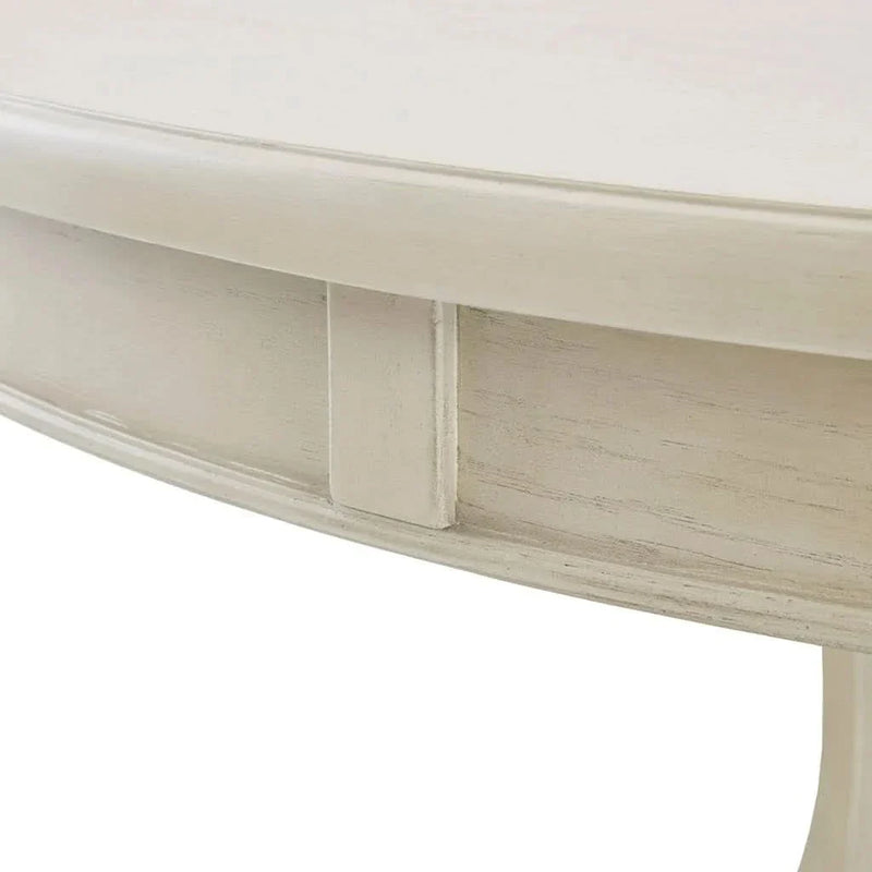 Round Dining Table Solid Wood Cream Finish Seats 4 To 6 Dining Room