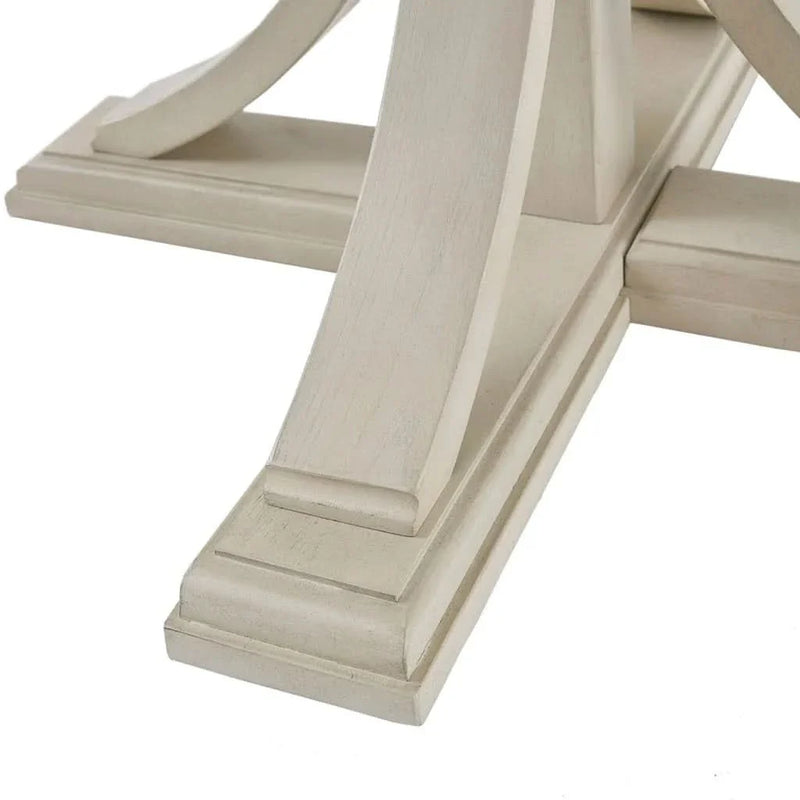 Round Dining Table Solid Wood Cream Finish Seats 4 To 6 Dining Room