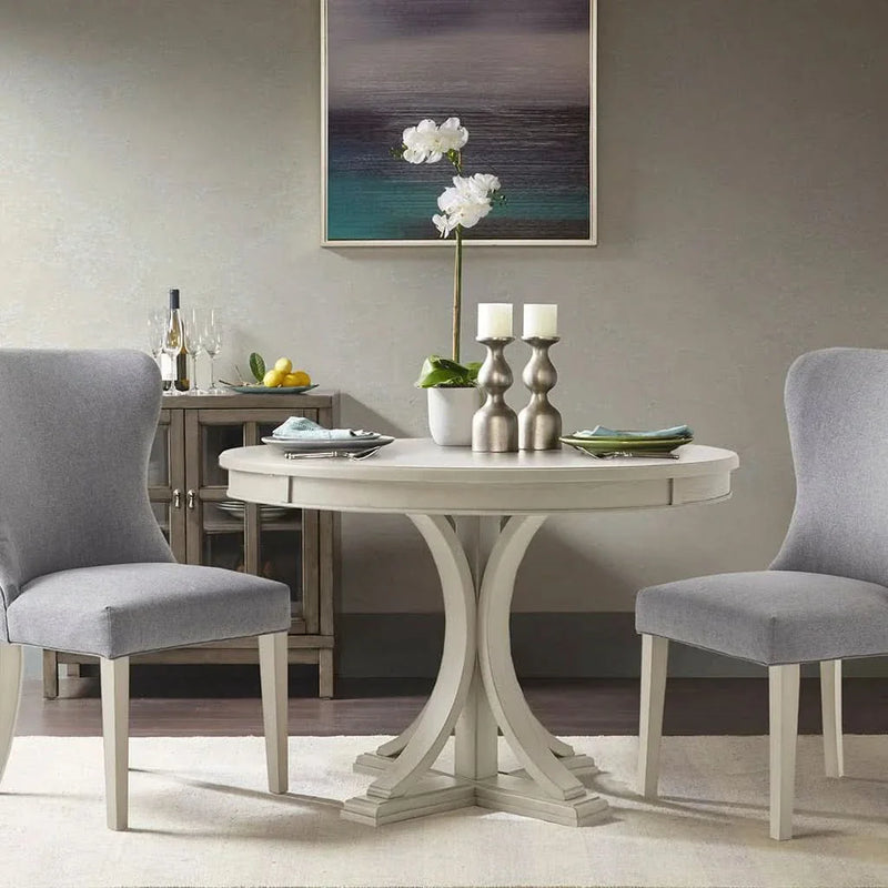 Round Dining Table Solid Wood Cream Finish Seats 4 To 6 Dining Room