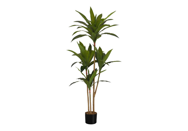 Artificial Plant, 51' Tall, Dracaena Tree, Indoor, Faux, Fake, Floor, Greenery, Potted, Real Touch, Decorative, Green Leaves, Black Pot