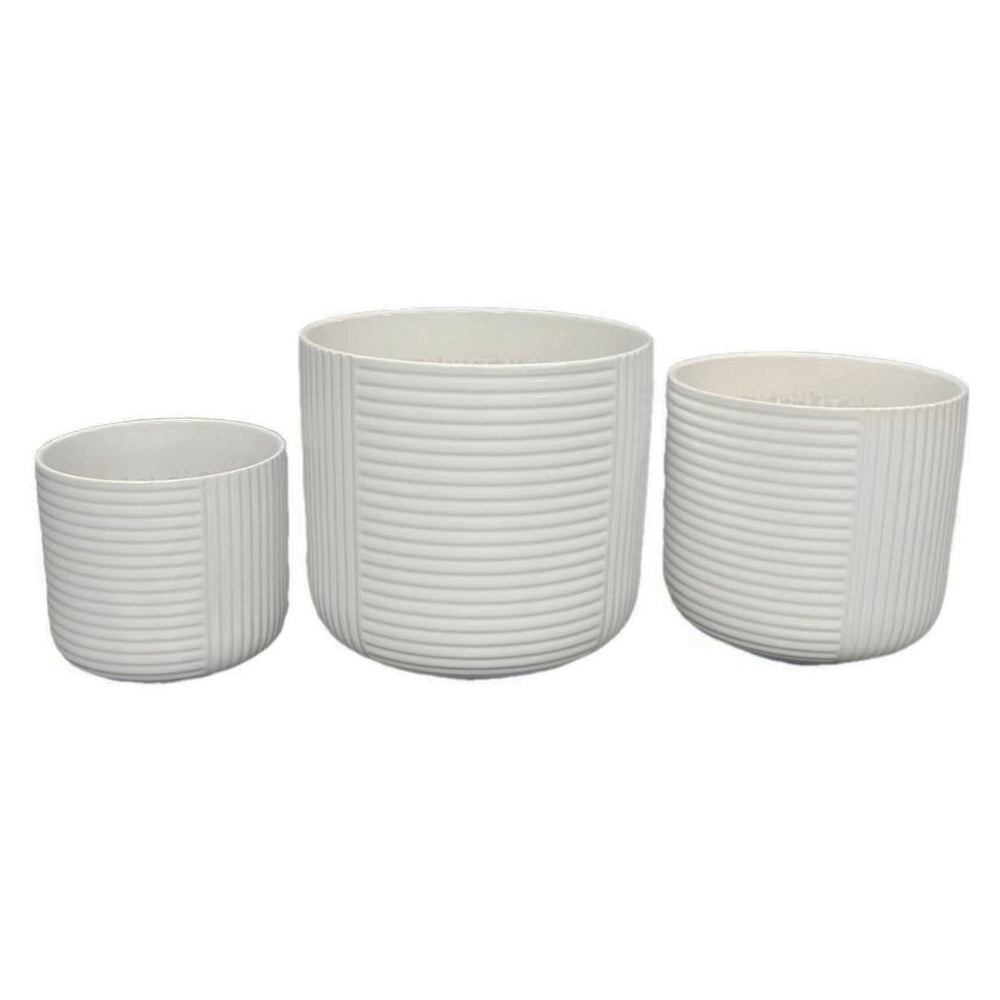 Kena Planter Set of 3, White Ceramic, Ribbed Texture Pots, 12 10 8 Inch Media 1