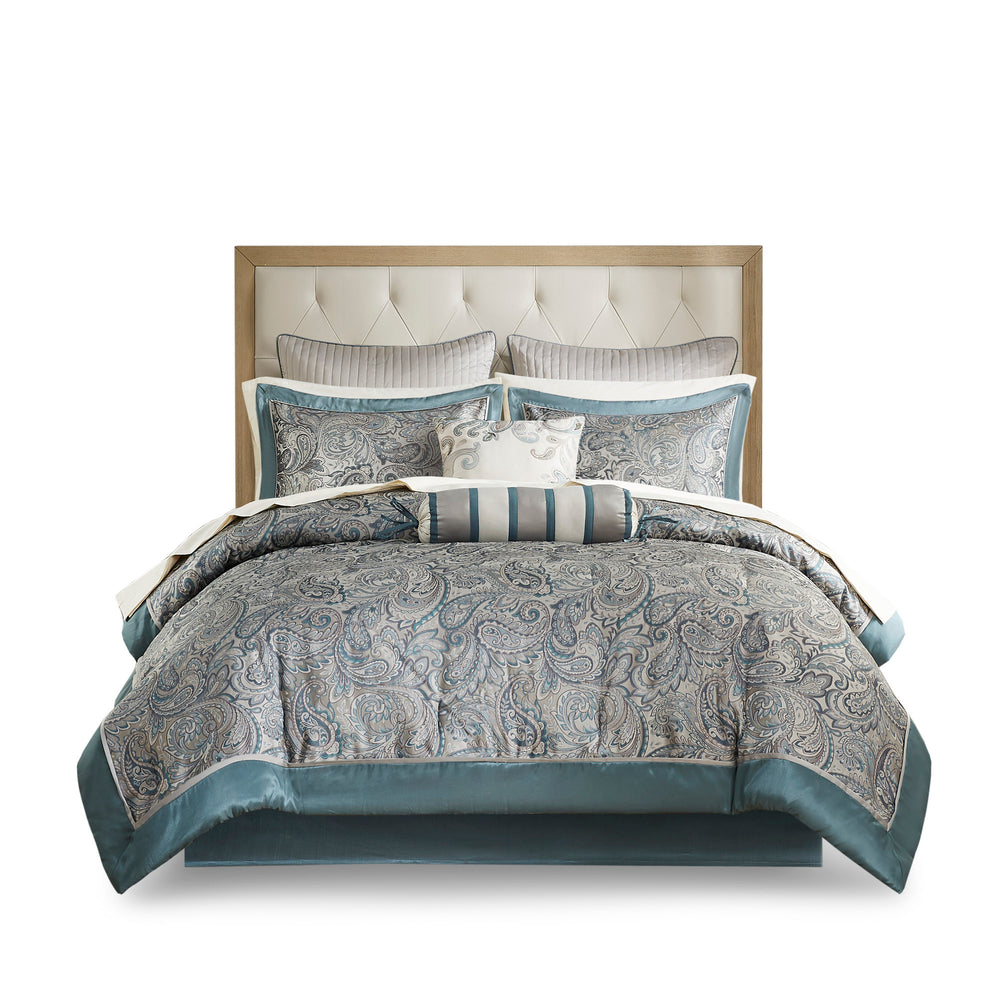 12 Piece Comforter Set with Cotton Bed Sheets Teal King Media 2