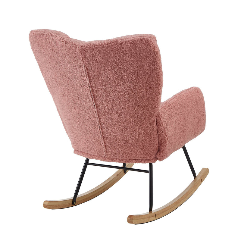 Glider Chair Teddy Fabric Pink With Sturdy Metal Frame For Living Room Comfort & Rocking Style