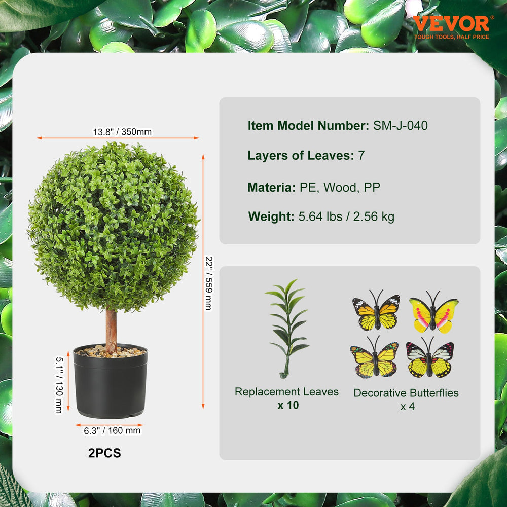 2x Artificial Boxwood Ball Ø40,6cm Garden Deco Boxwood in Flowerpot Ball Artificial Boxwood Ball Artificial Plant made of PE, Wood, PP incl. 4 pcs. Decorative butterflies and 10 pcs. Replacement Media 6