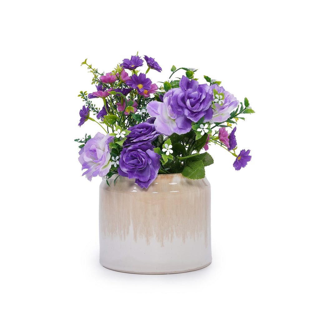 Handmade Non-Porous Ceramic Planter Set of 2, 6' & 8' Diameter, Beige Drip Glaze, for Aquatic Plants Indoor/Outdoor Shelf & Desk Use, Breathable Clay Media 7