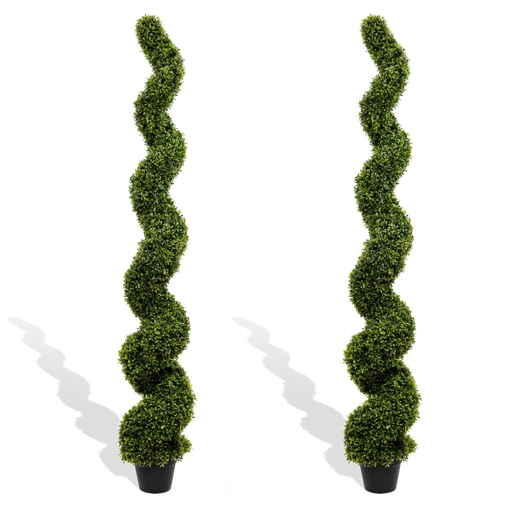 Artificial Outdoor UV Resistant Plastic Boxwood Topiary Spiral Tree 180cm Set of 2 Media 1