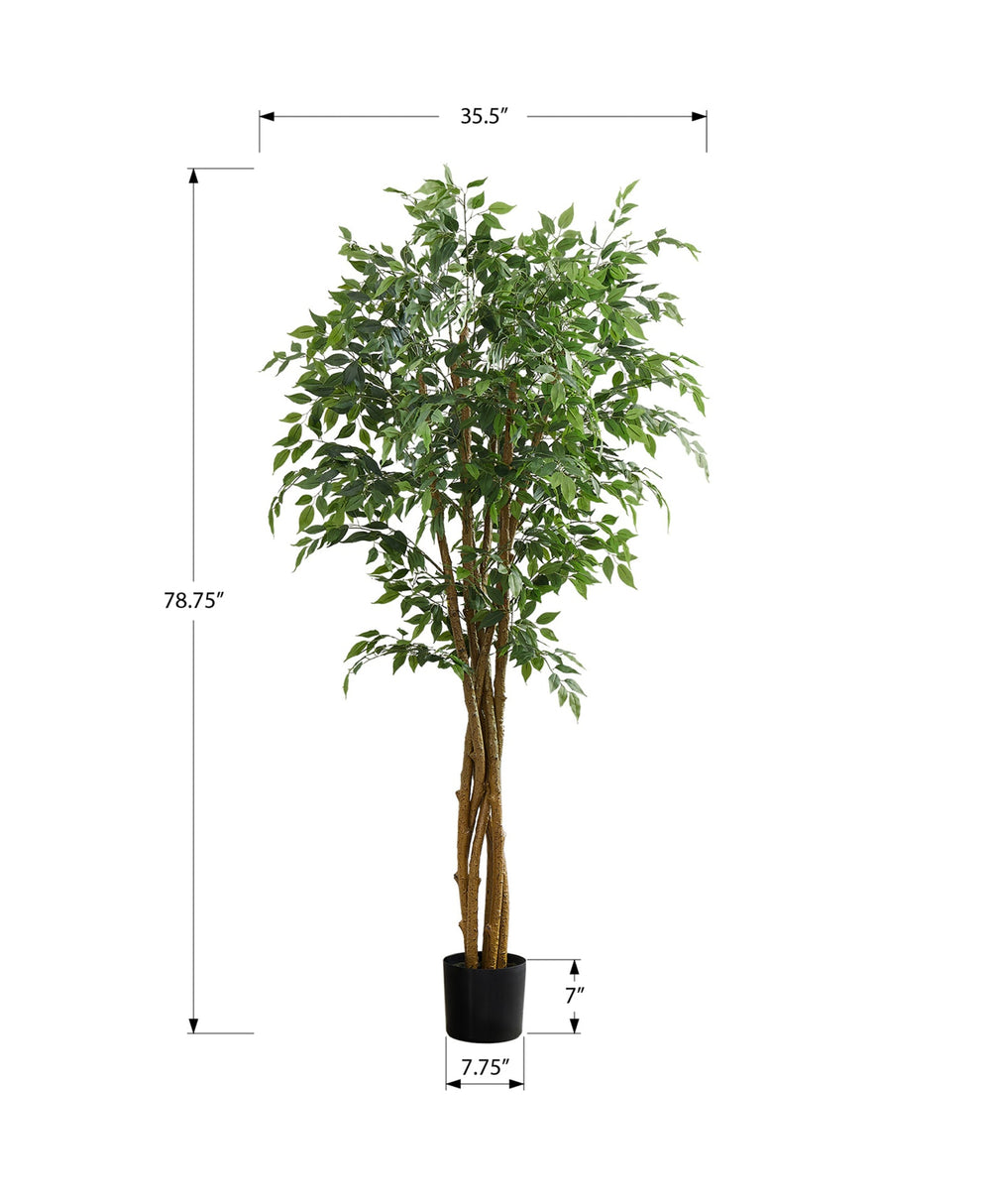 Artificial Plant, 79' Tall, Ficus Tree, Floor, Real Touch, Potted, Green Leaves, Black Pot Media 3