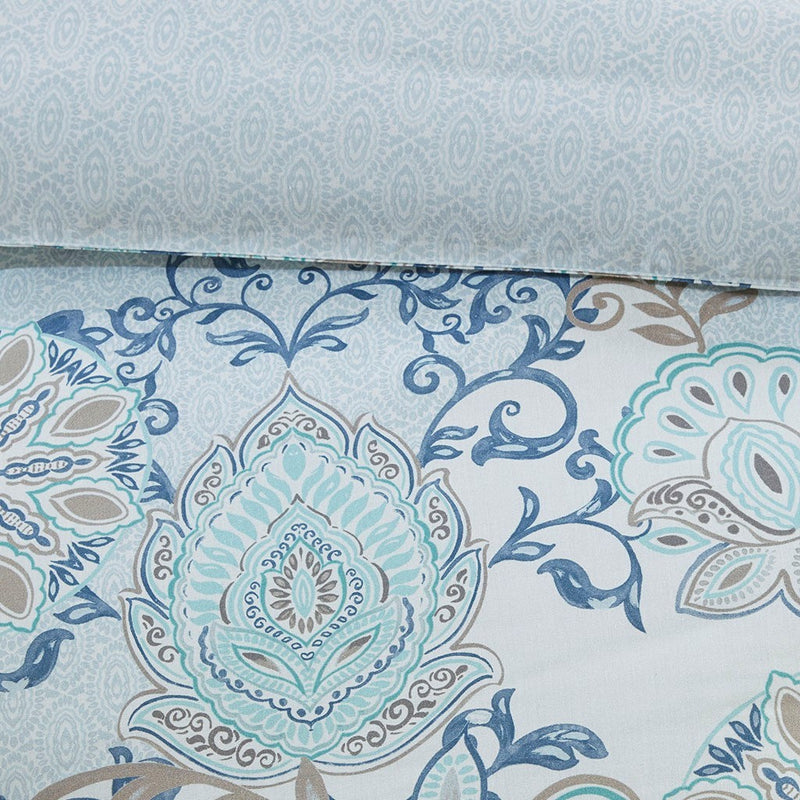 Full/Queen 3 Piece Cotton Floral Printed Reversible Duvet Cover Set