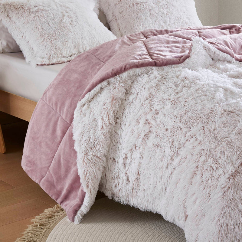 3 PCS King/Cal King Shaggy Faux Fur Comforter Mini Set Pink/White