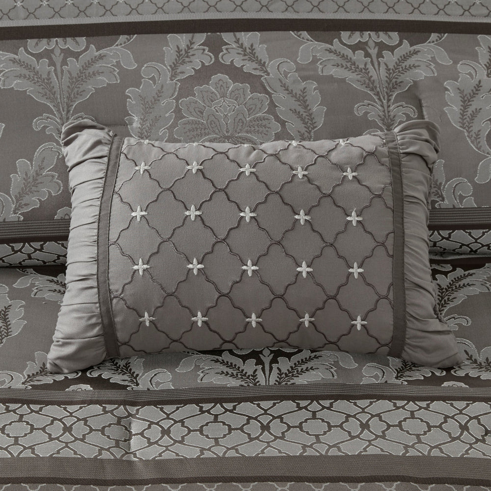7 Piece Jacquard Comforter Set Grey Cal King Media 3