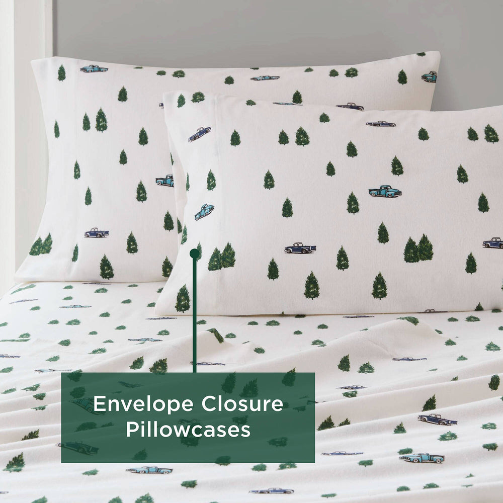 4 PCS Queen Sheet Set Green Trees & Trucks Media 2