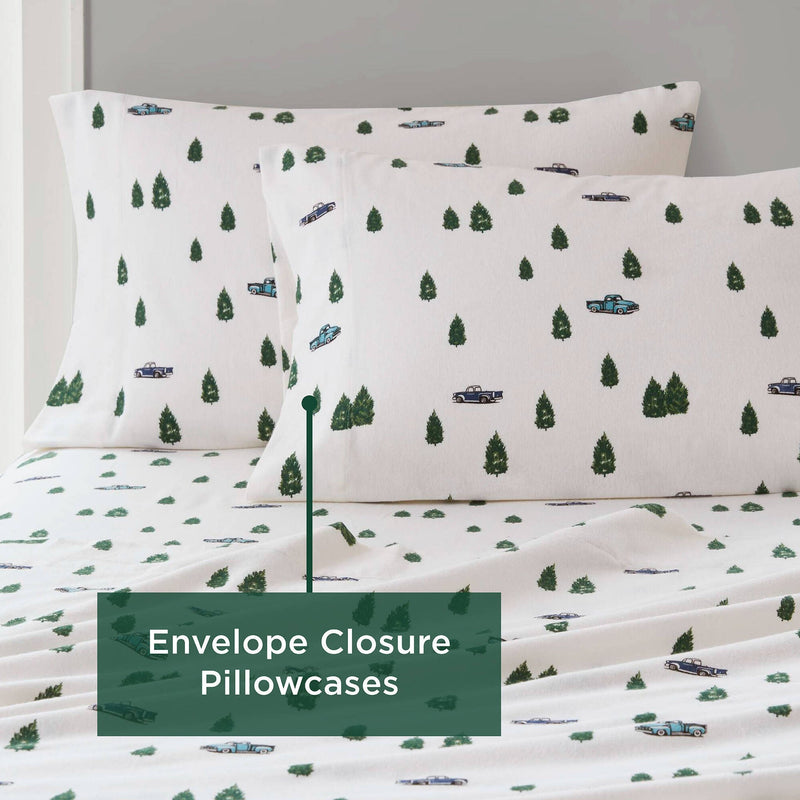 4 PCS Queen Sheet Set Green Trees & Trucks