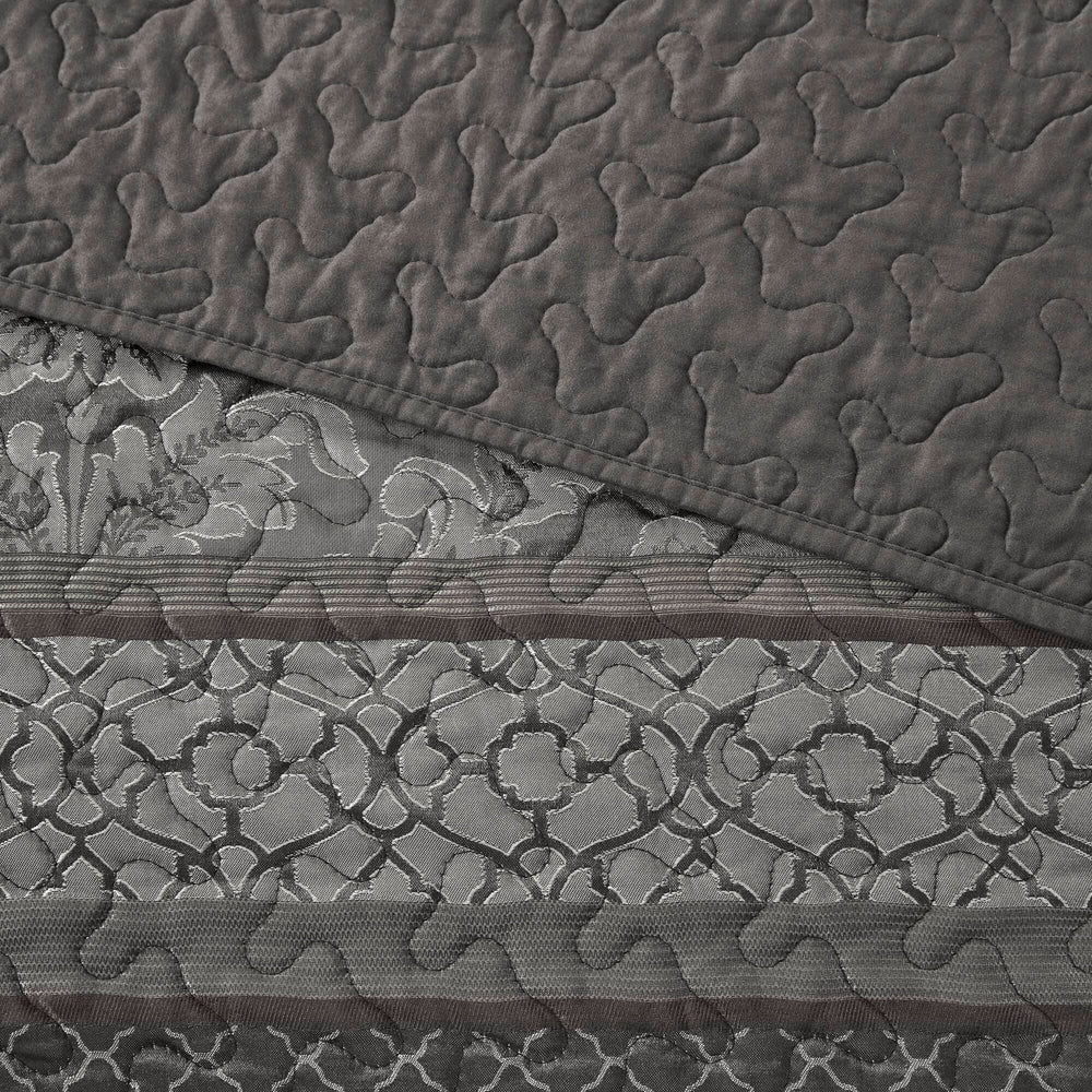 5-Piece King 5 Piece Reversible Jacquard Bedspread Set,Grey Media 4