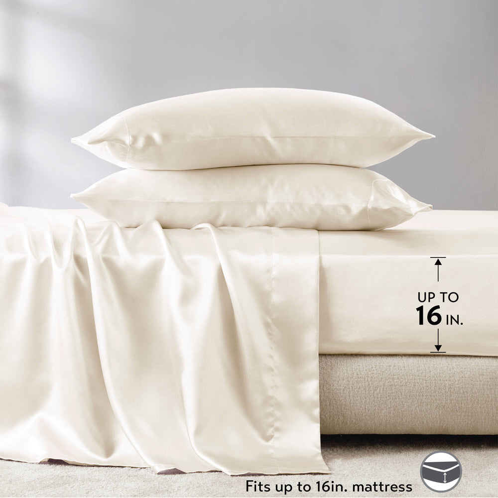 4 PCS Twin Luxury Sheet Set Ivory Media 3