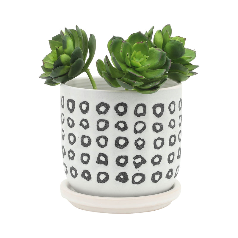 S/2 5/6' AZTEC PLANTER W/ SAUCER, BLACK