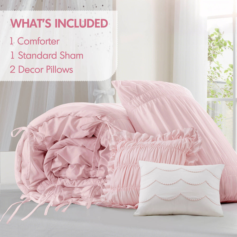 4 Pieces Twin/Twin XL Comforter Set,Pink Media 7