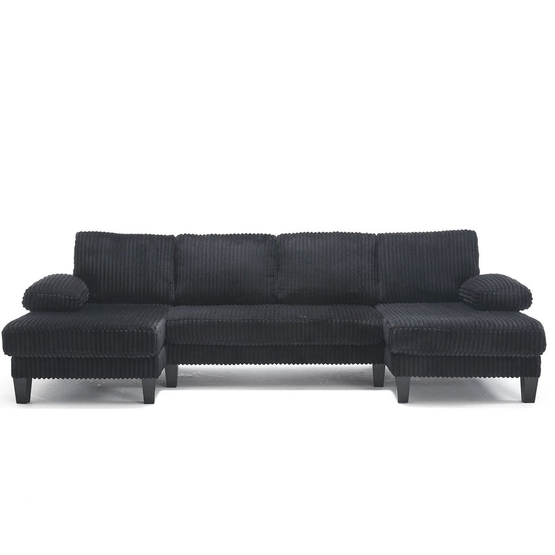 U Shaped Sofa Wood Frame Oversized Four-Seater Living Room Black Upholstery