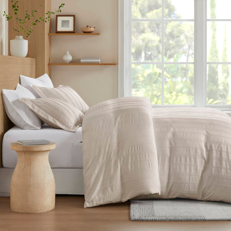 3-Piece King Woven Striped Duvet Set