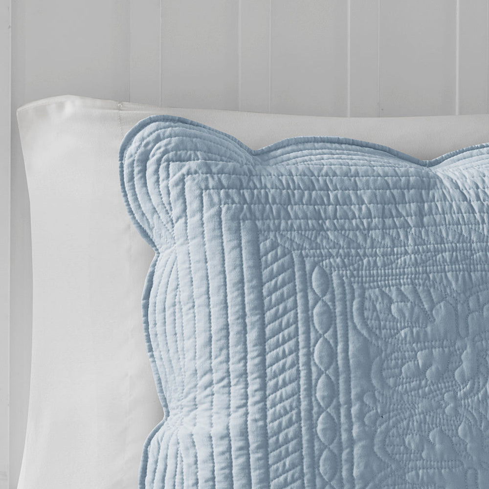 3 Piece Reversible Scalloped Edge Quilt Set Blue Full/Queen Media 10
