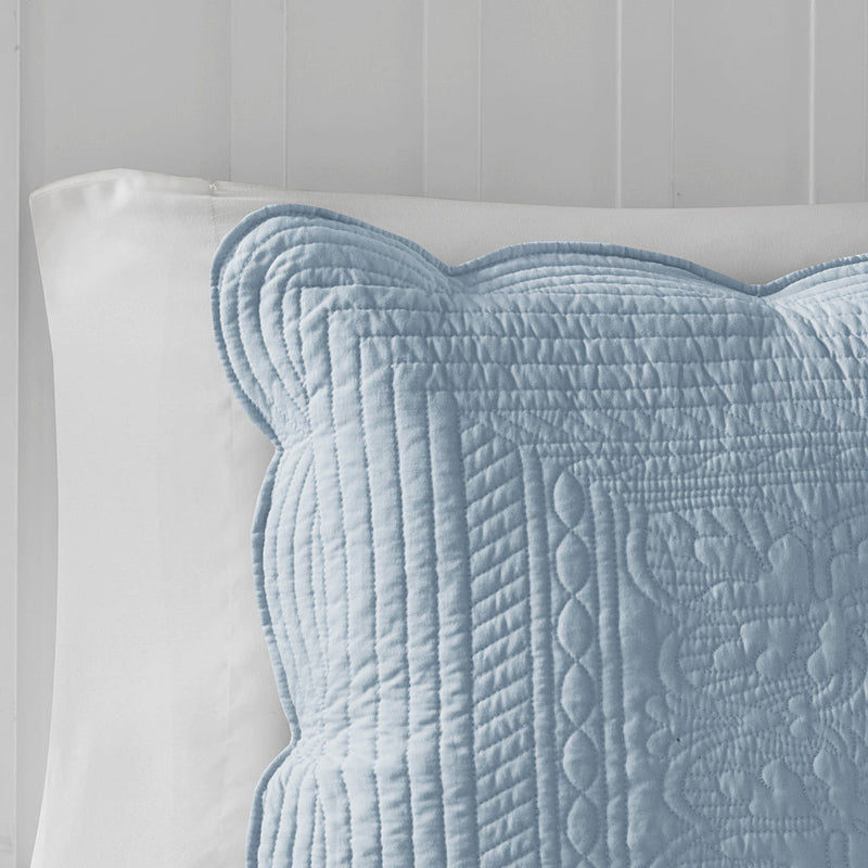 3 Piece Reversible Scalloped Edge Quilt Set Blue Full/Queen