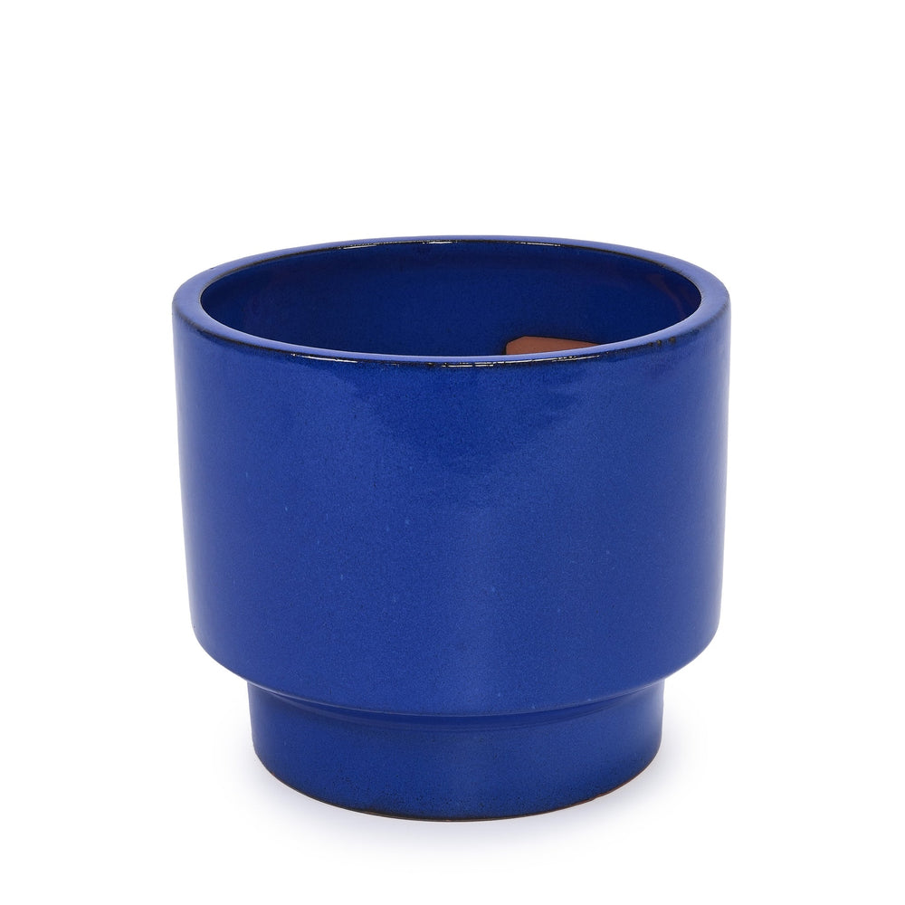 Handmade Solid Blue Glazed Ceramic Planter Set of 3, 15/12/9 Inch Diameter, for Succulents & Flowers Outdoor Garden & Indoor Staircase Use, Breathable Porous Clay Media 12