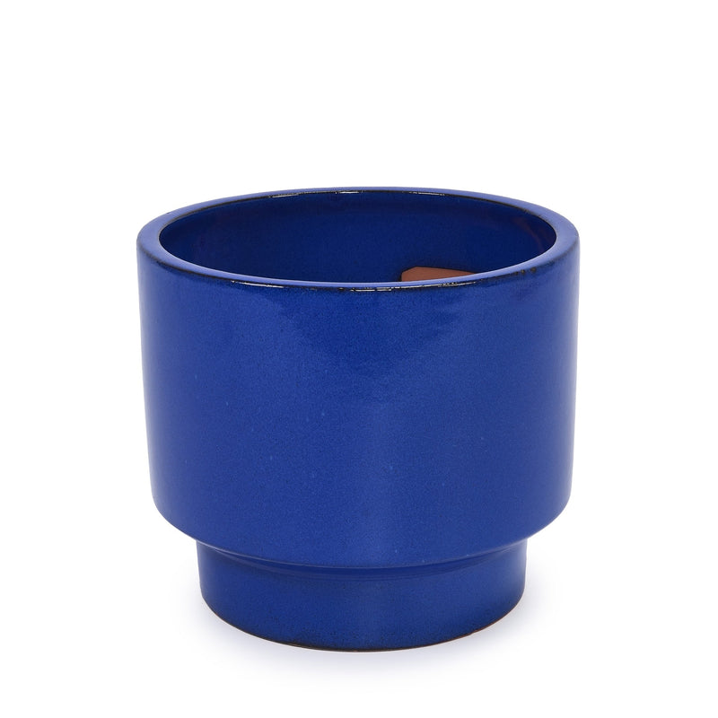 Handmade Solid Blue Glazed Ceramic Planter Set of 3, 15/12/9 Inch Diameter, for Succulents & Flowers Outdoor Garden & Indoor Staircase Use, Breathable Porous Clay