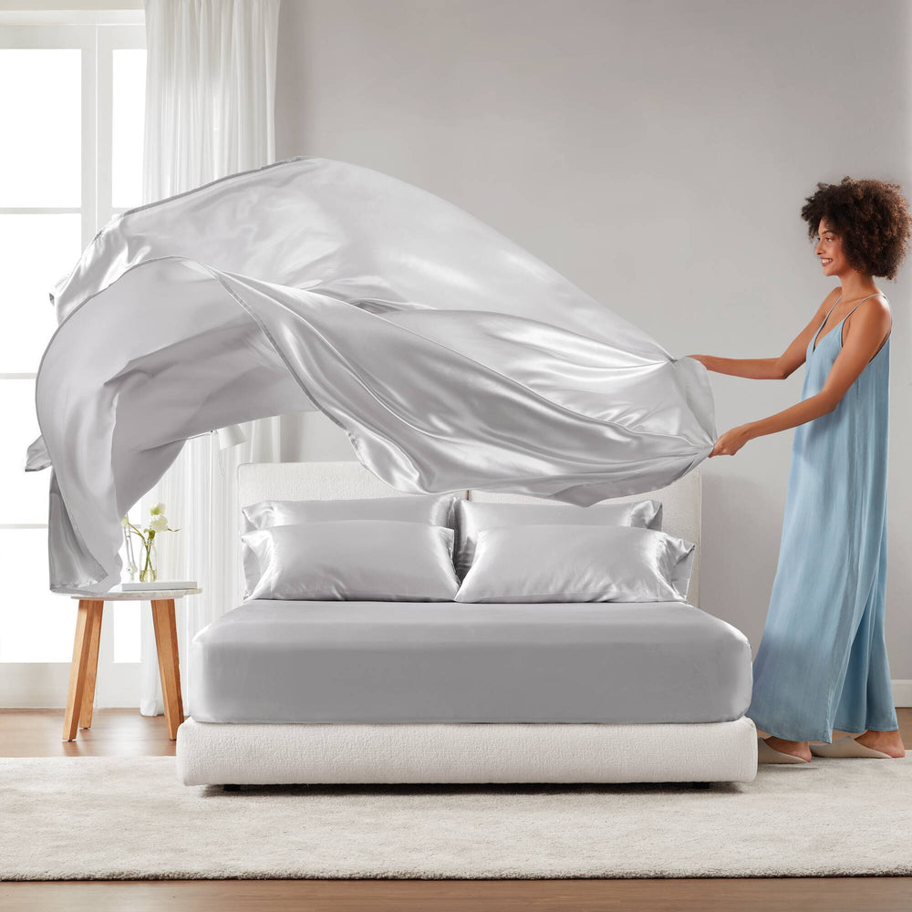4 PCS Twin Luxury Sheet Set Light Grey Media 4