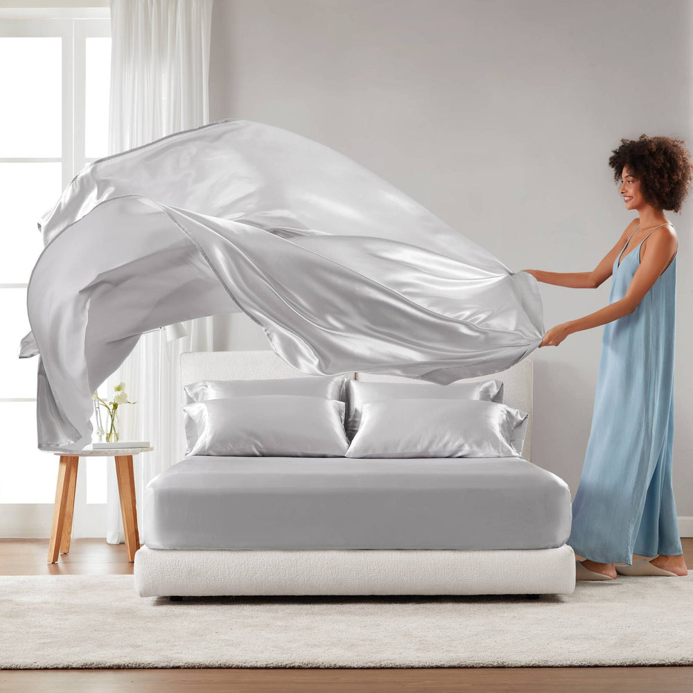 4 PCS Twin Luxury Sheet Set Light Grey Media 4