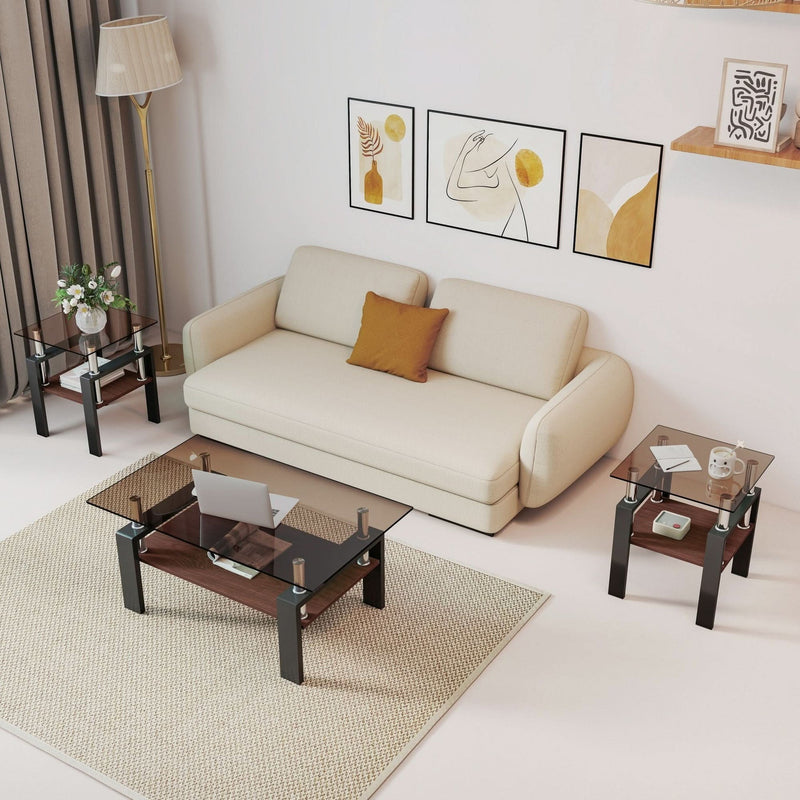 Tempered Glass Tables Square Black Living Room Contemporary Set Of Two