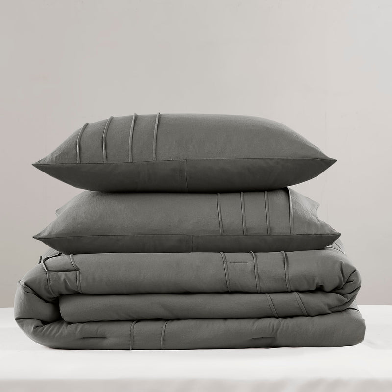 3-Piece Cal King Soft Washed Pleated Comforter Set