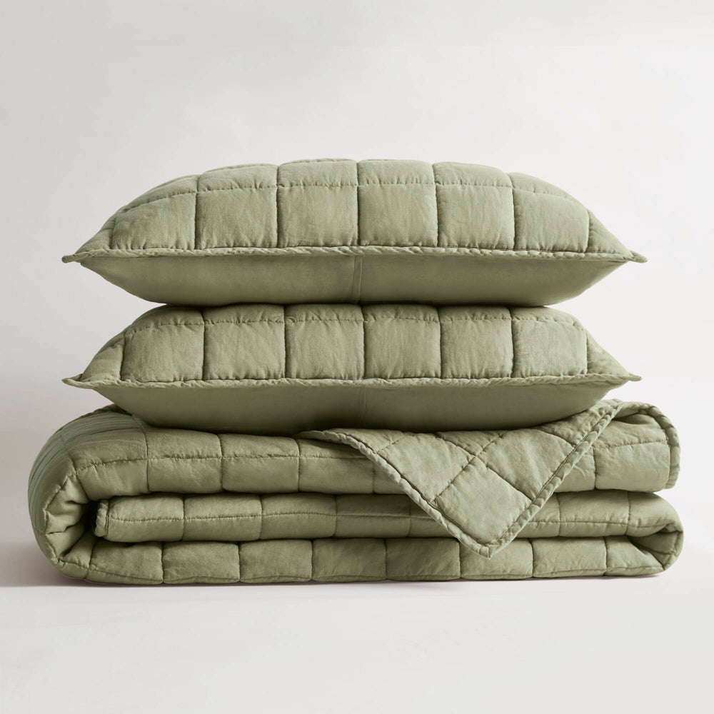 3-Piece King/Cal King Linen Garment Washed Quilt Set,Olive Green Media 12