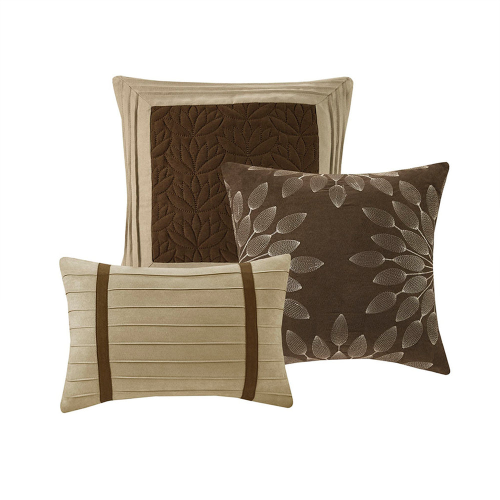 7 PC Pieced Faux Suede Comforter Set Natural King Media 7