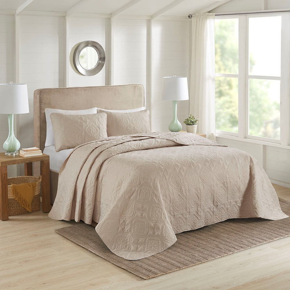 3 Piece Reversible Bedspread Set Khaki King/Cal King Media 1