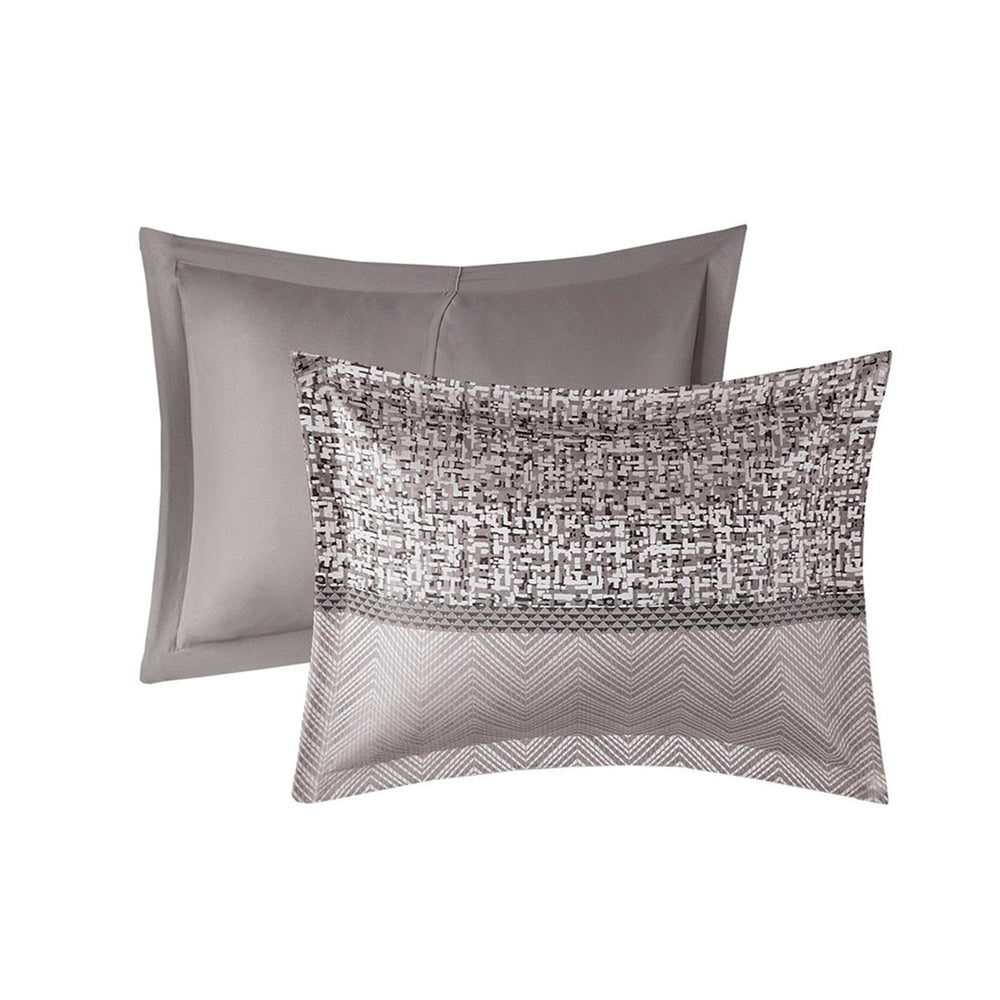 7 Piece Jacquard Comforter Set Grey/Taupe Cal King Media 10