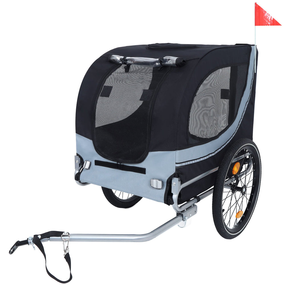 Large Folding Bike Trailer for Dogs – 66LB Capacity All-Terrain Pet Carrier, Durable Steel Frame for Cycling, Jogging, Camping & Outdoor Adventures, Black- Gray Media 1