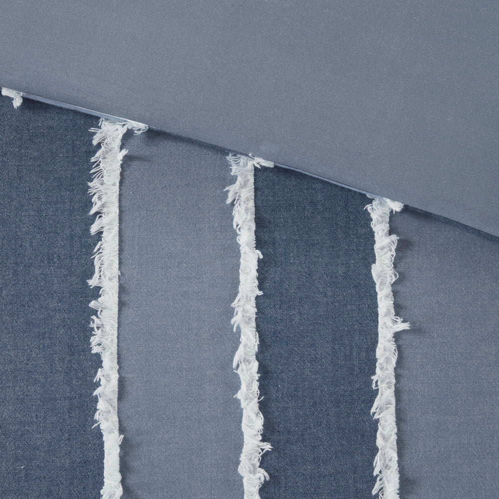 3 Pieces Full/Queen Striped Cotton Comforter Set,Blue Media 16