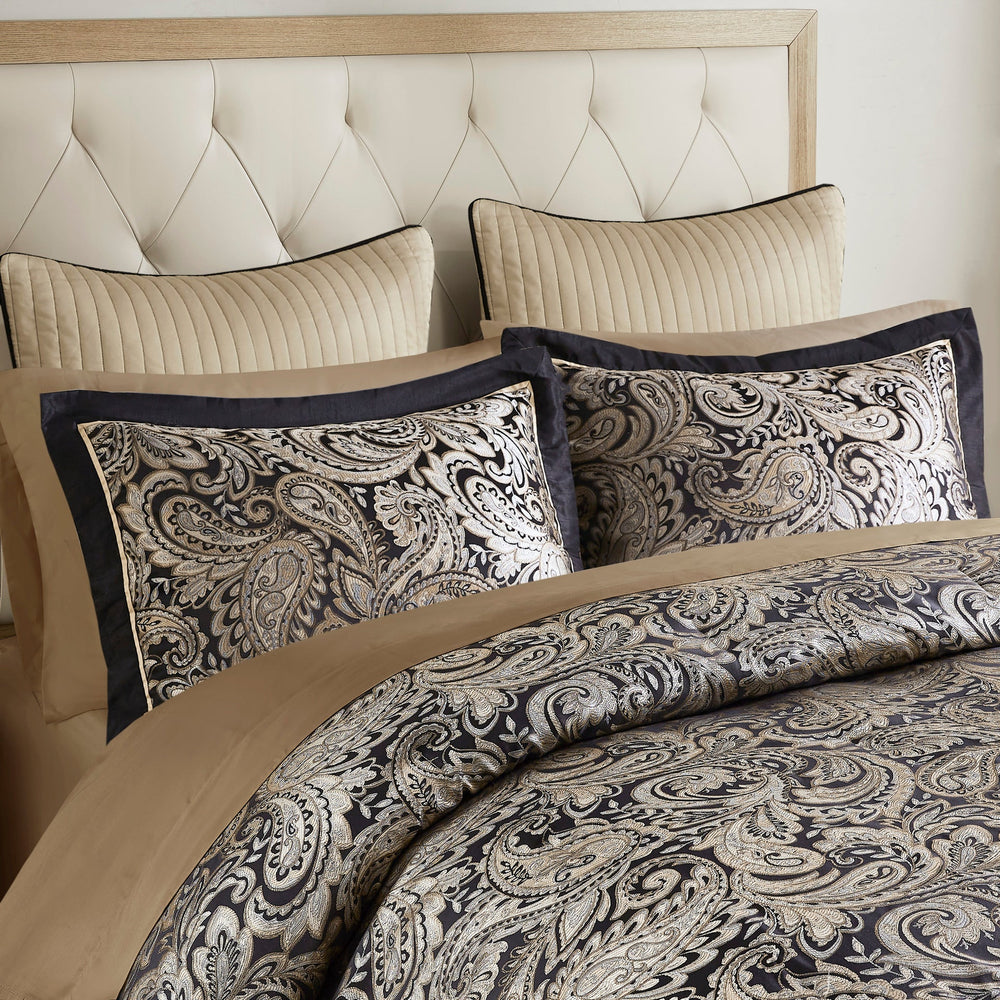 12 Piece Comforter Set with Cotton Bed Sheets Black Full Media 11