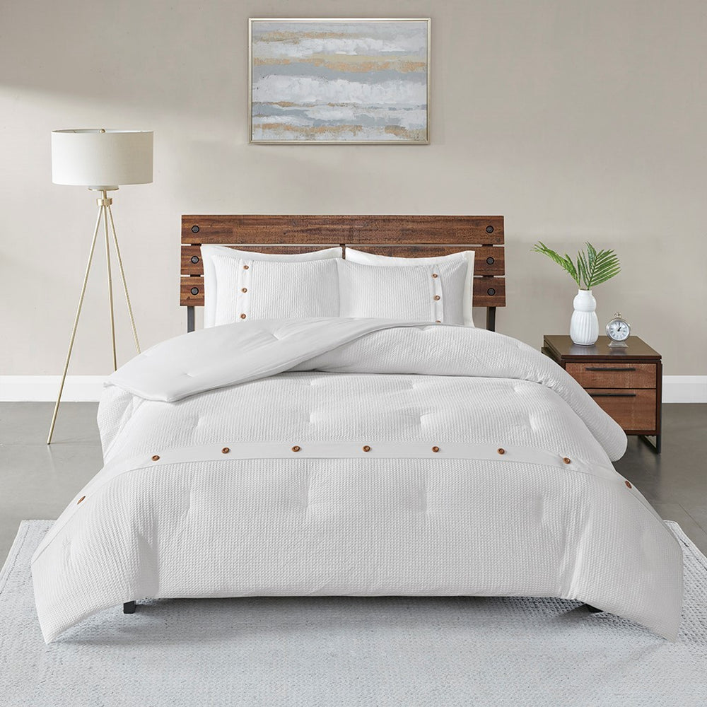 3 Piece Cotton Comforter set White Full/Queen Media 1