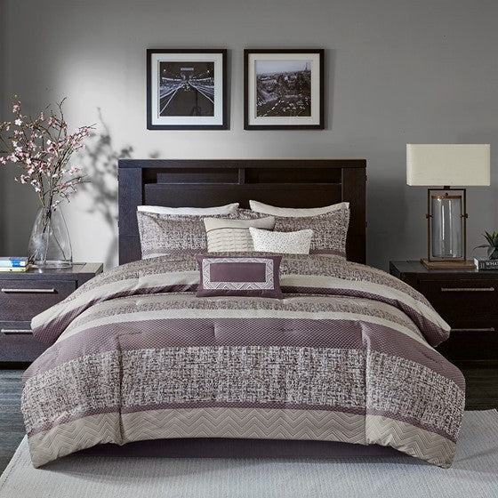 7 Piece Jacquard Comforter Set Purple King Media 1