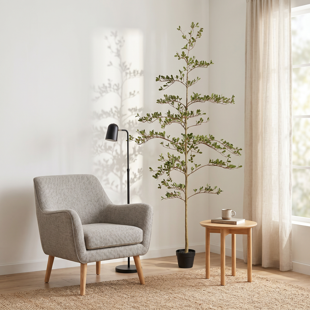 6ft Artificial Olive Tree, Realistic Faux Potted Plant in Black Pot, Indoor & Covered Outdoor Decorative Tree for Living Room and Office, 1pc/set Media 2