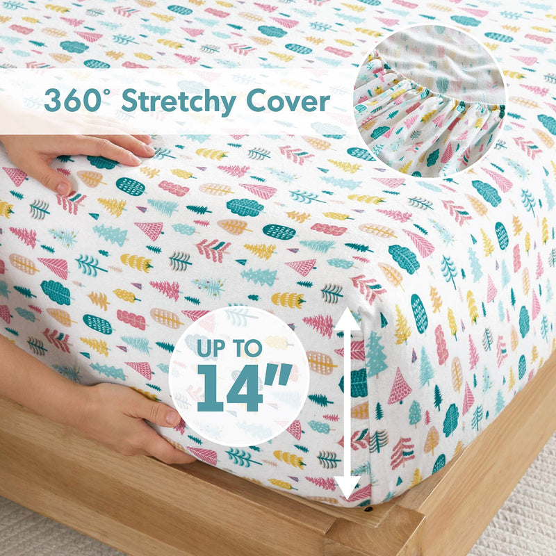 3 PCS Twin XL Cotton Printed Sheet Set White Holiday Trees