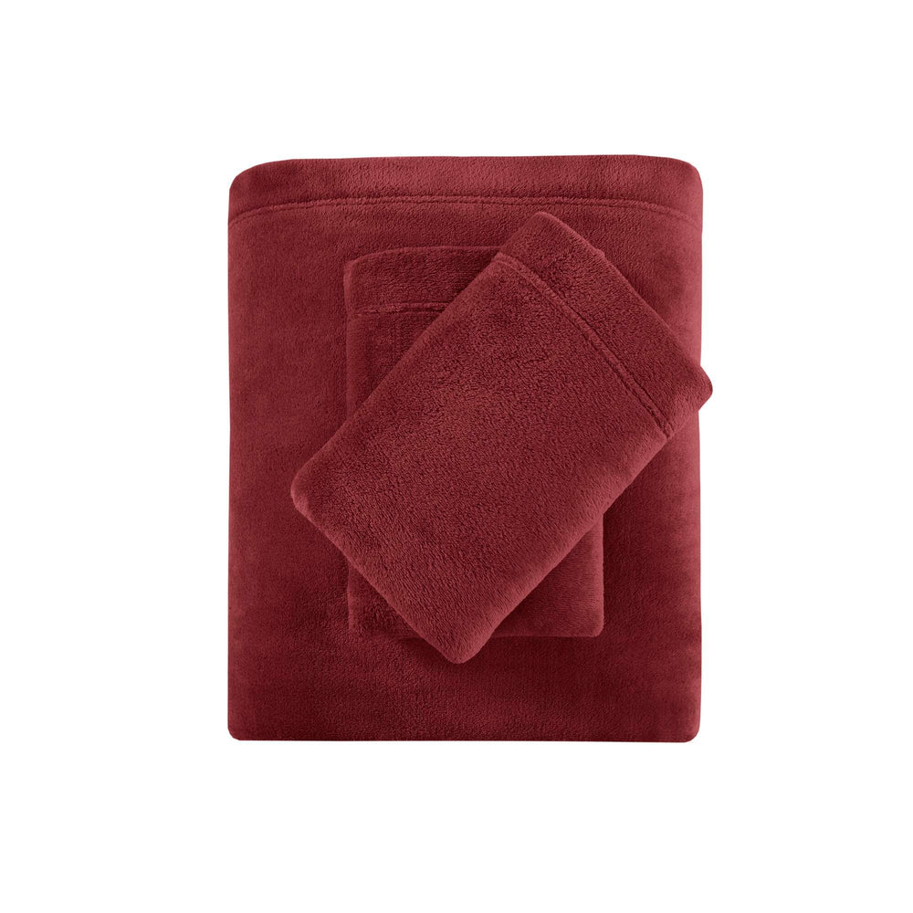 4 PCS Full Micro Plush Sheet Set Burgundy Media 13