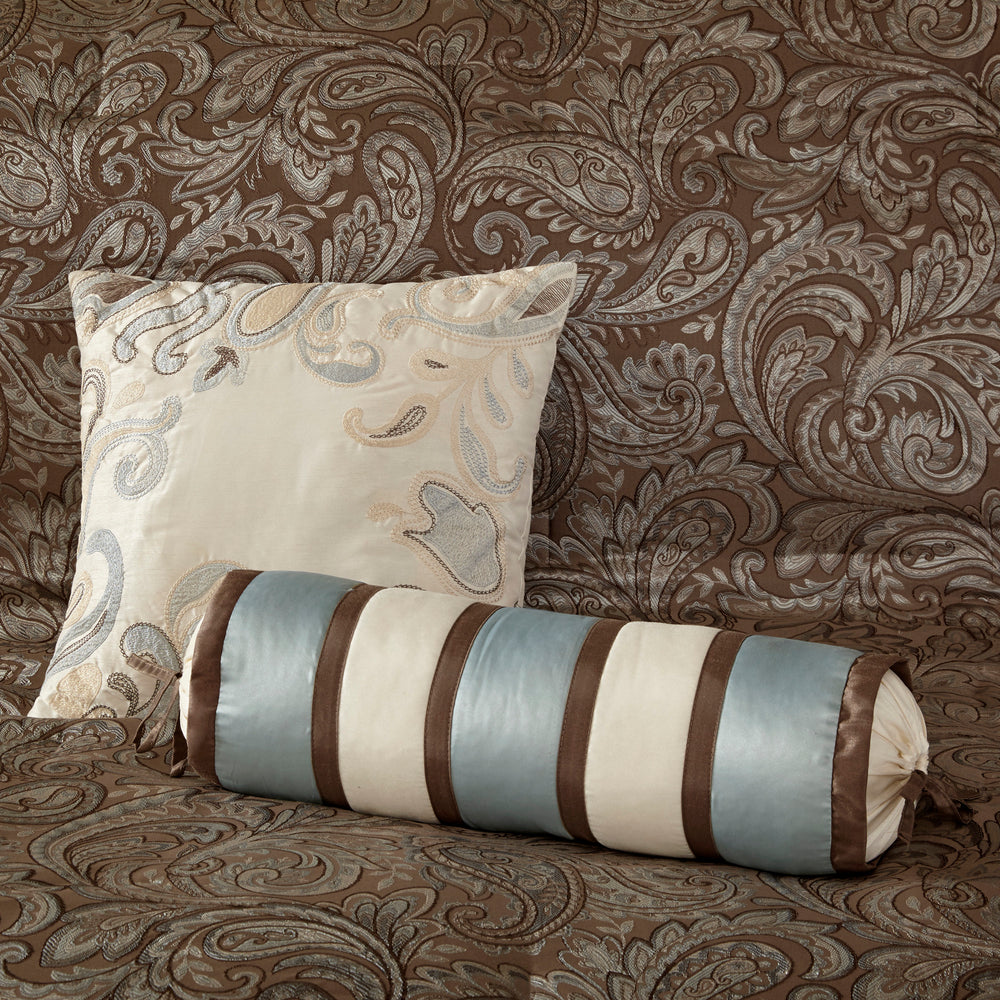 12 Piece Comforter Set with Cotton Bed Sheets Blue/Brown King Media 4