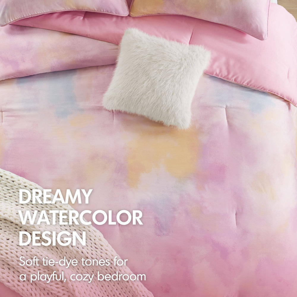 3 Pieces Twin/Twin XL Watercolor Tie Dye Printed Comforter Set with Throw Pillow,Pink Media 11