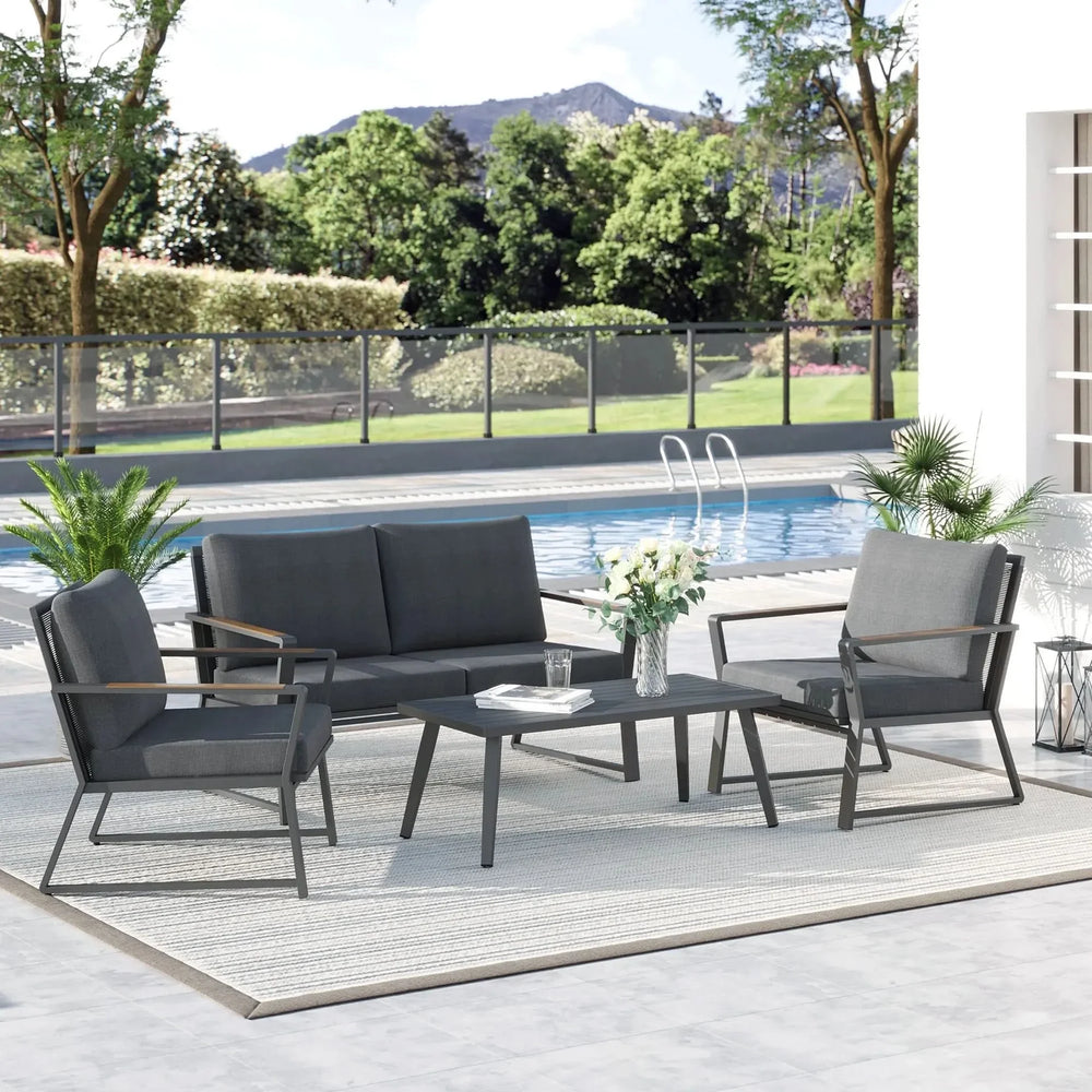 Aluminum Patio Conversation Set Cushions Included Dark Grey Outdoor Furniture Media 2
