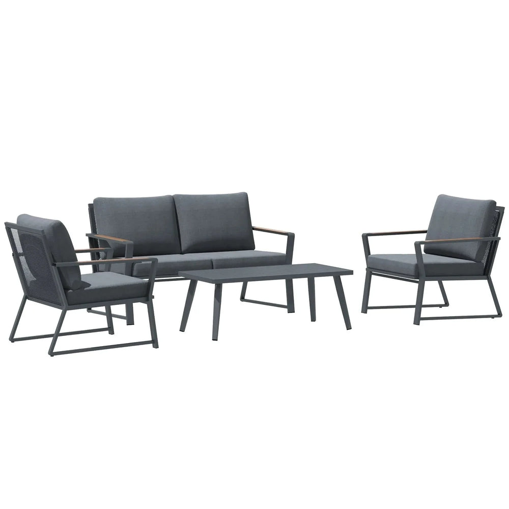 Aluminum Patio Conversation Set Cushions Included Dark Grey Outdoor Furniture Media 1