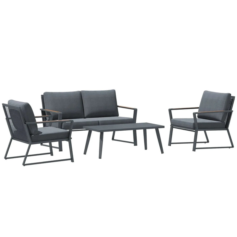 Aluminum Patio Conversation Set Cushions Included Dark Grey Outdoor Furniture