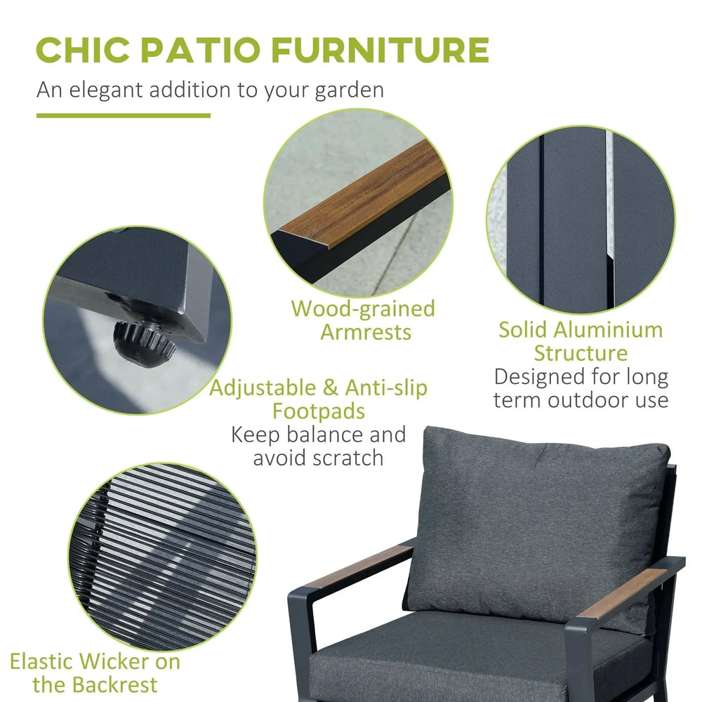 Aluminum Patio Conversation Set Cushions Included Dark Grey Outdoor Furniture Media 4