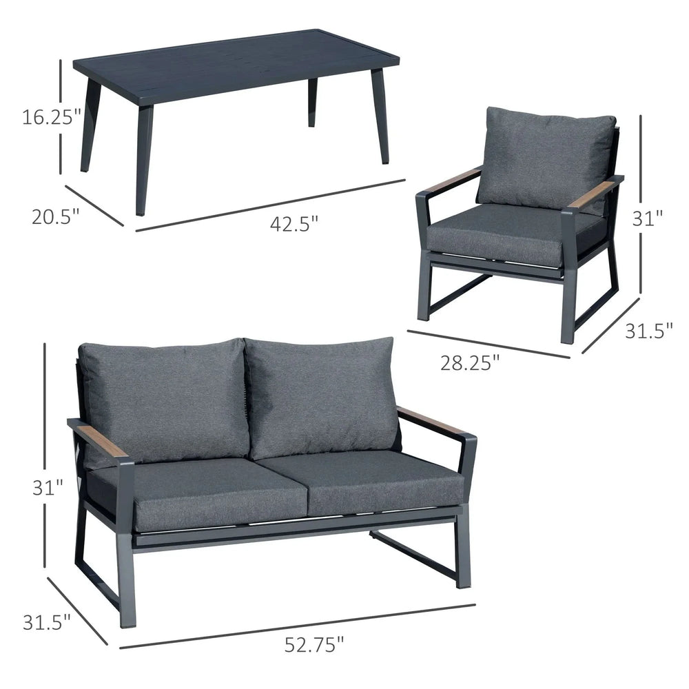 Aluminum Patio Conversation Set Cushions Included Dark Grey Outdoor Furniture Media 5