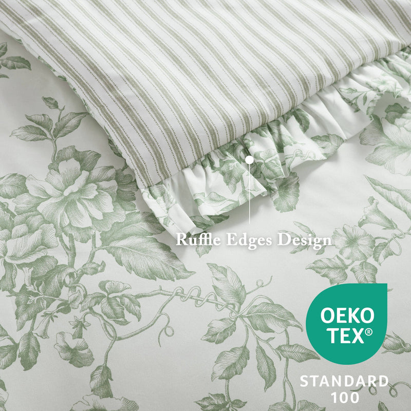 5 Pieces Full/Queen Comforter Set with Decorative Pillows,Green